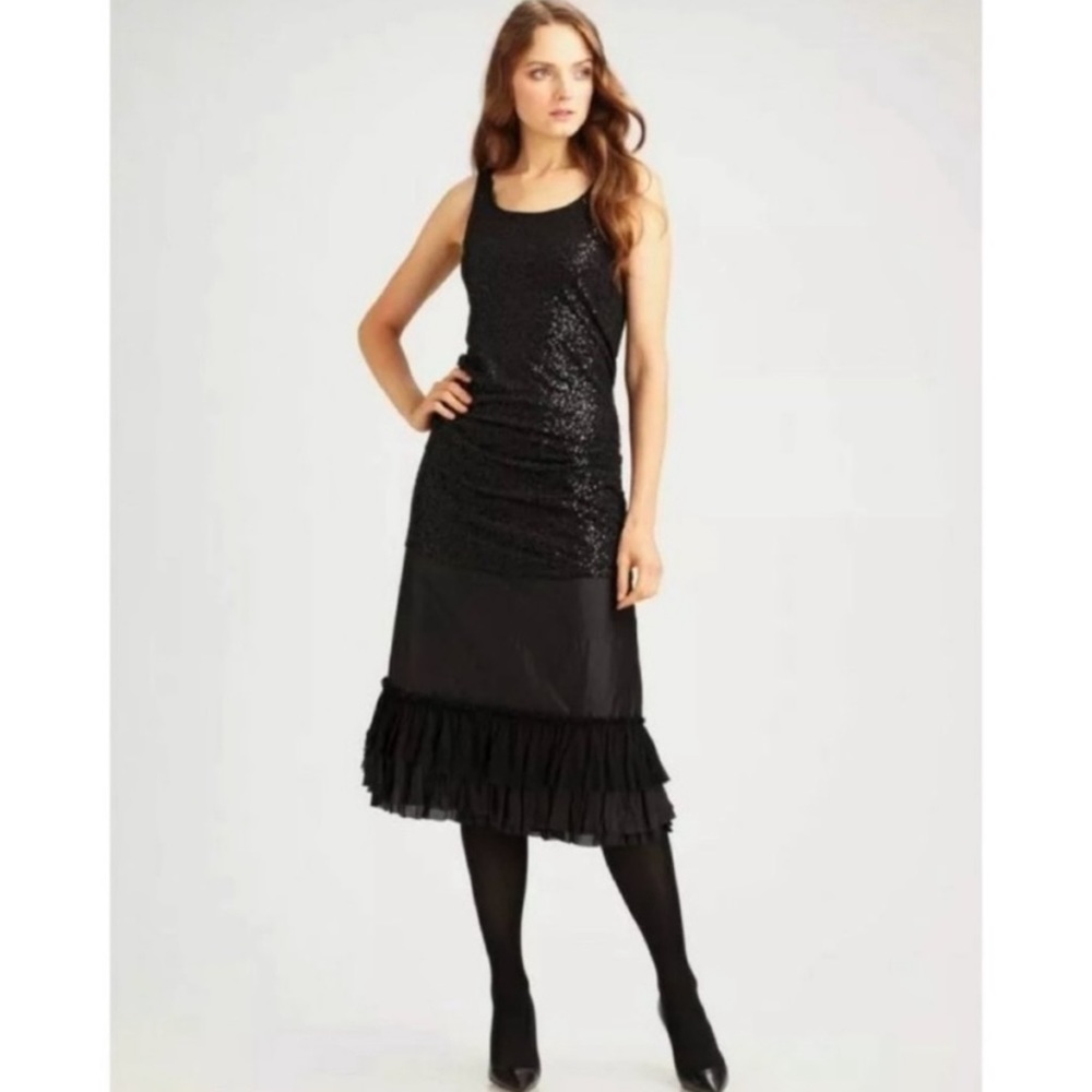 NWT Eileen Fisher Black Washed Silk Taffeta Bias Cut Ruffle Skirt